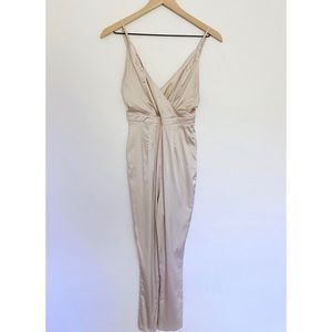 Missguided Blush Satin Wrap Front Jumpsuit